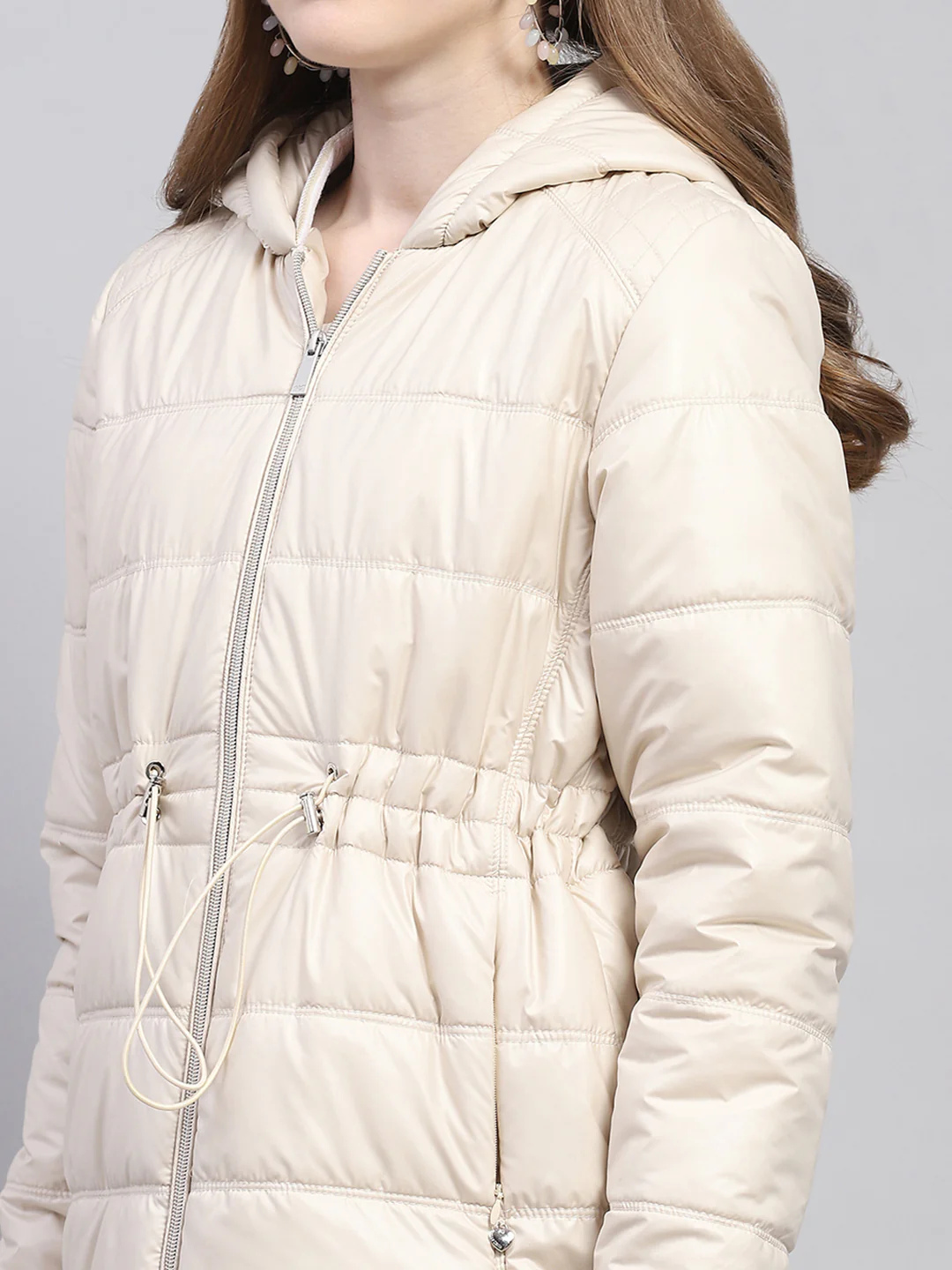 Women Beige Solid Hooded Full Sleeve Jacket - Image 7