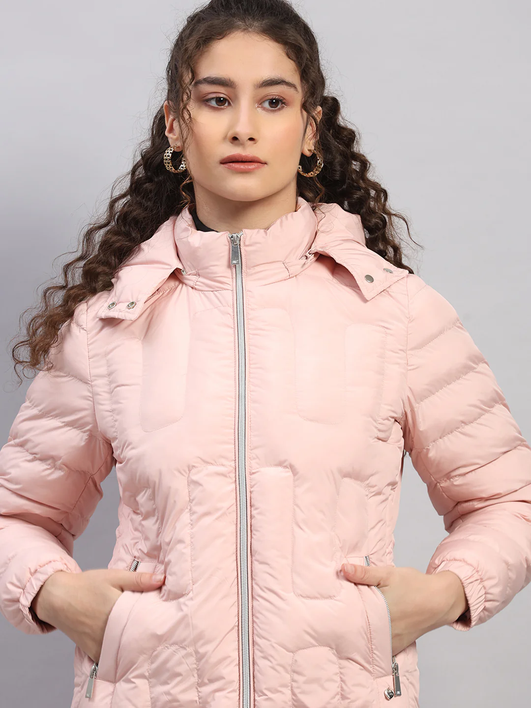 Women Pink Solid Hooded Full Sleeve Jacket - Image 6