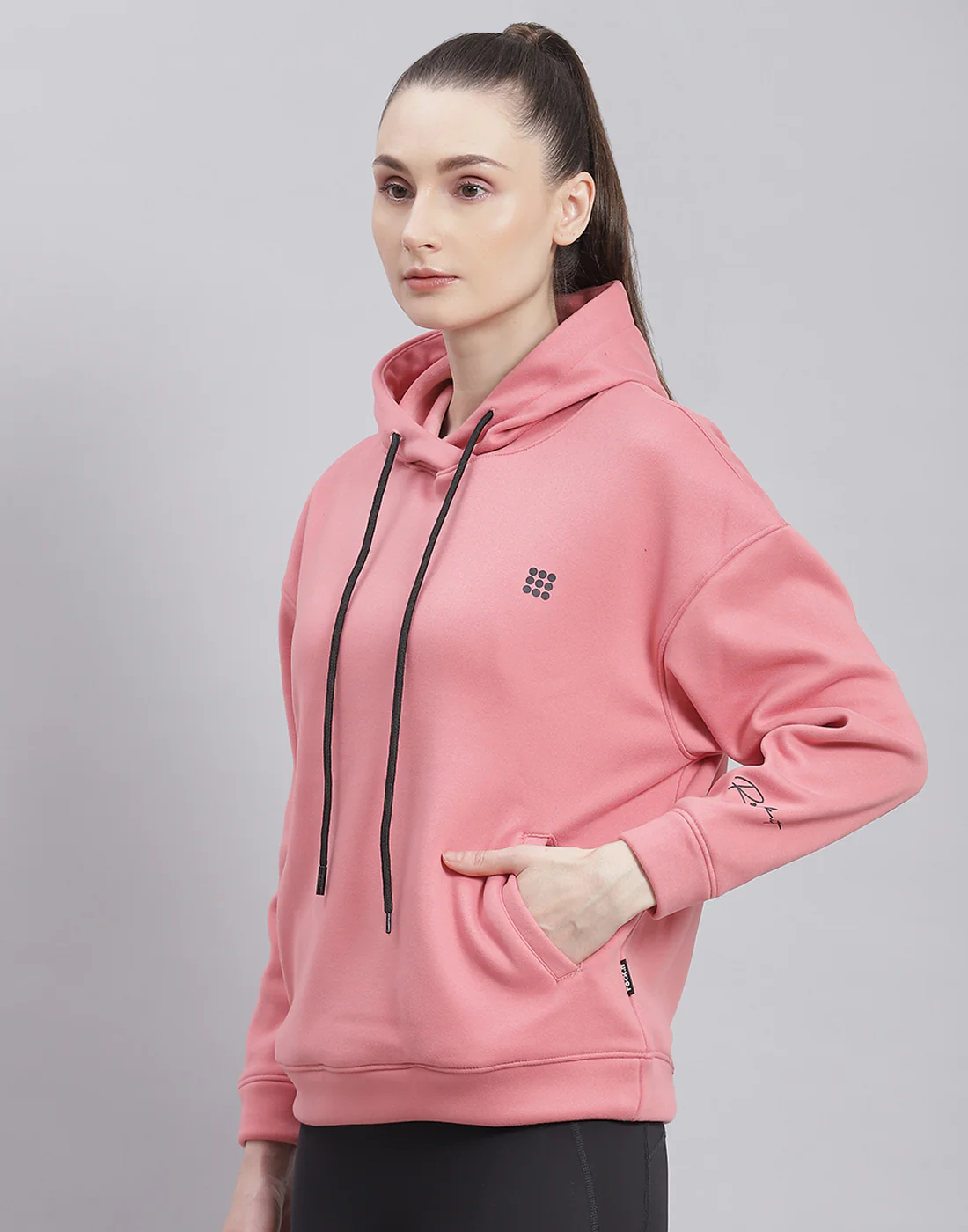 Rock.it Women Pink Solid Hooded Full Sleeve Sweatshirt - Image 3