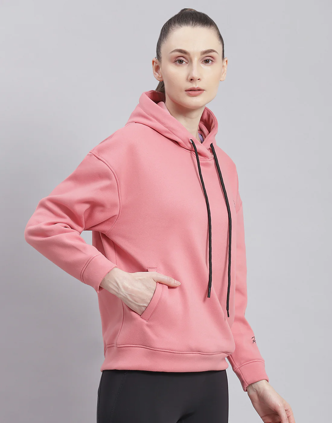 Rock.it Women Pink Solid Hooded Full Sleeve Sweatshirt - Image 4