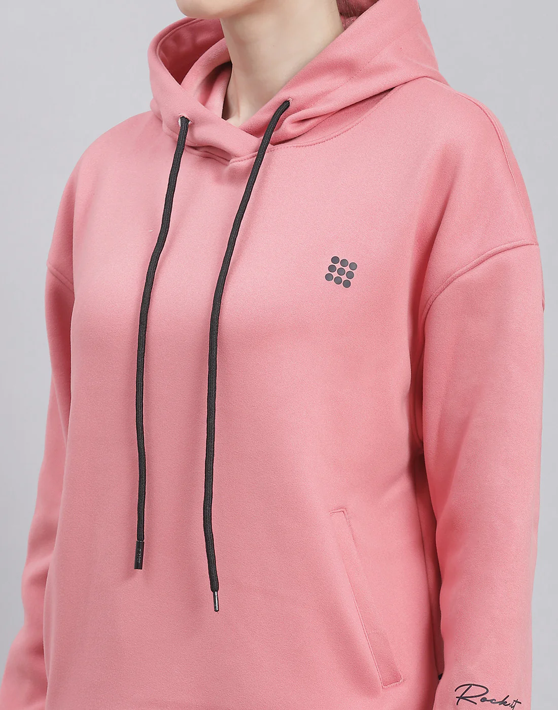 Rock.it Women Pink Solid Hooded Full Sleeve Sweatshirt - Image 6