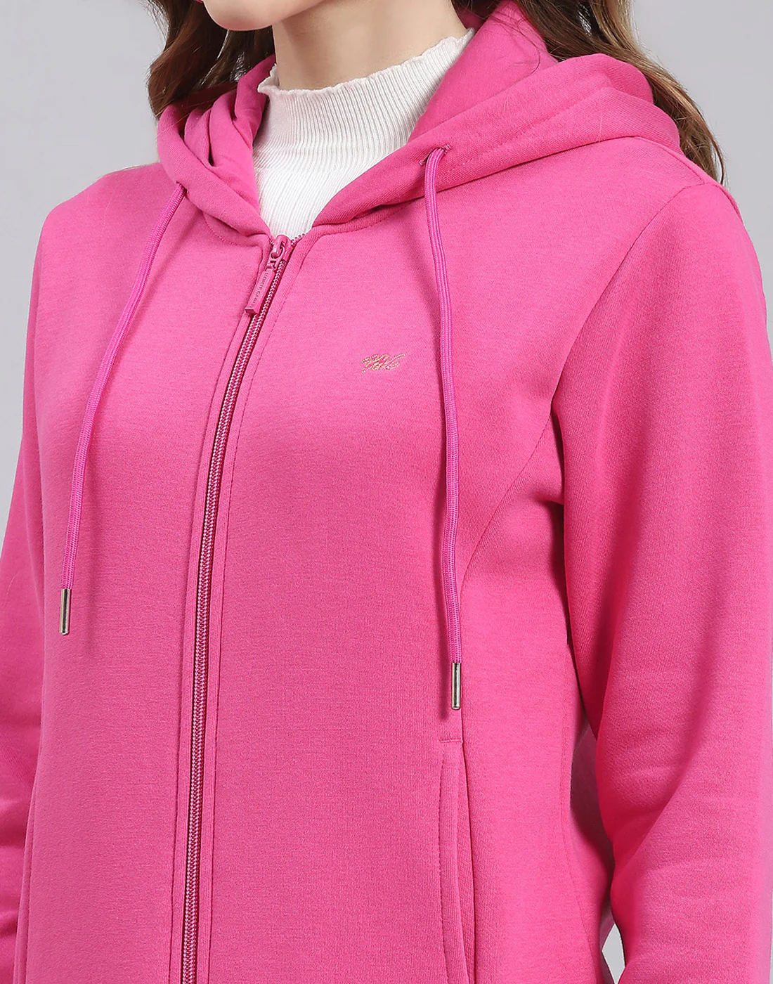 Women Pink Solid Hooded Full Sleeve Sweatshirt - Image 7