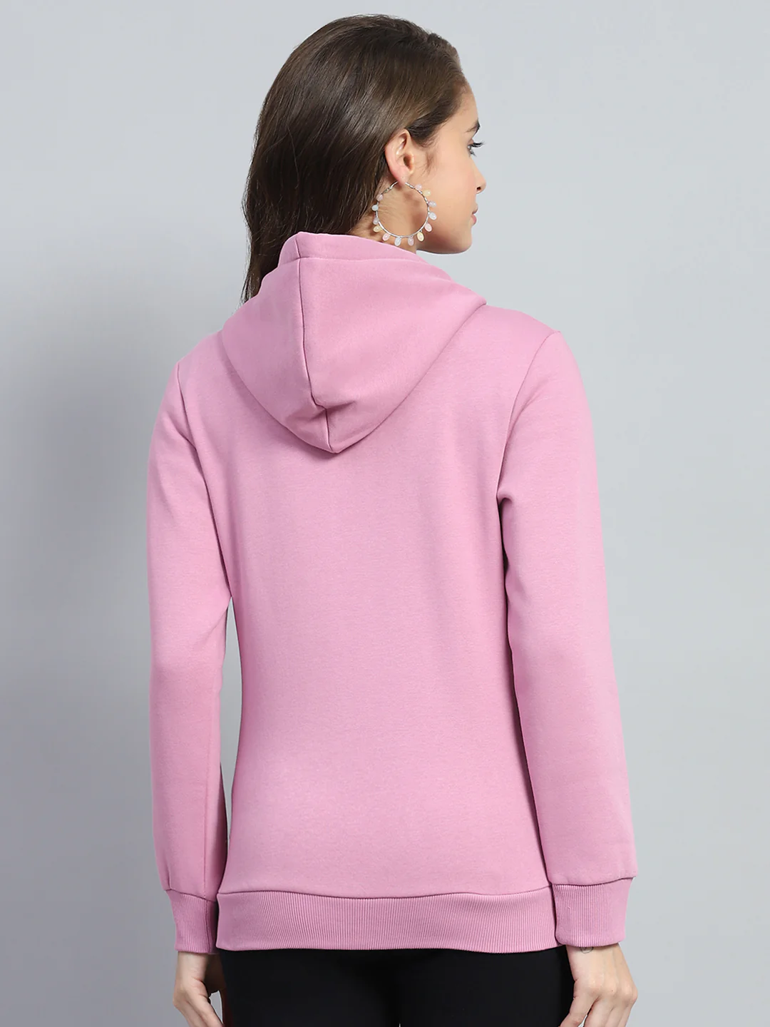 Women Pink Solid Hooded Full Sleeve Sweatshirt - Image 5