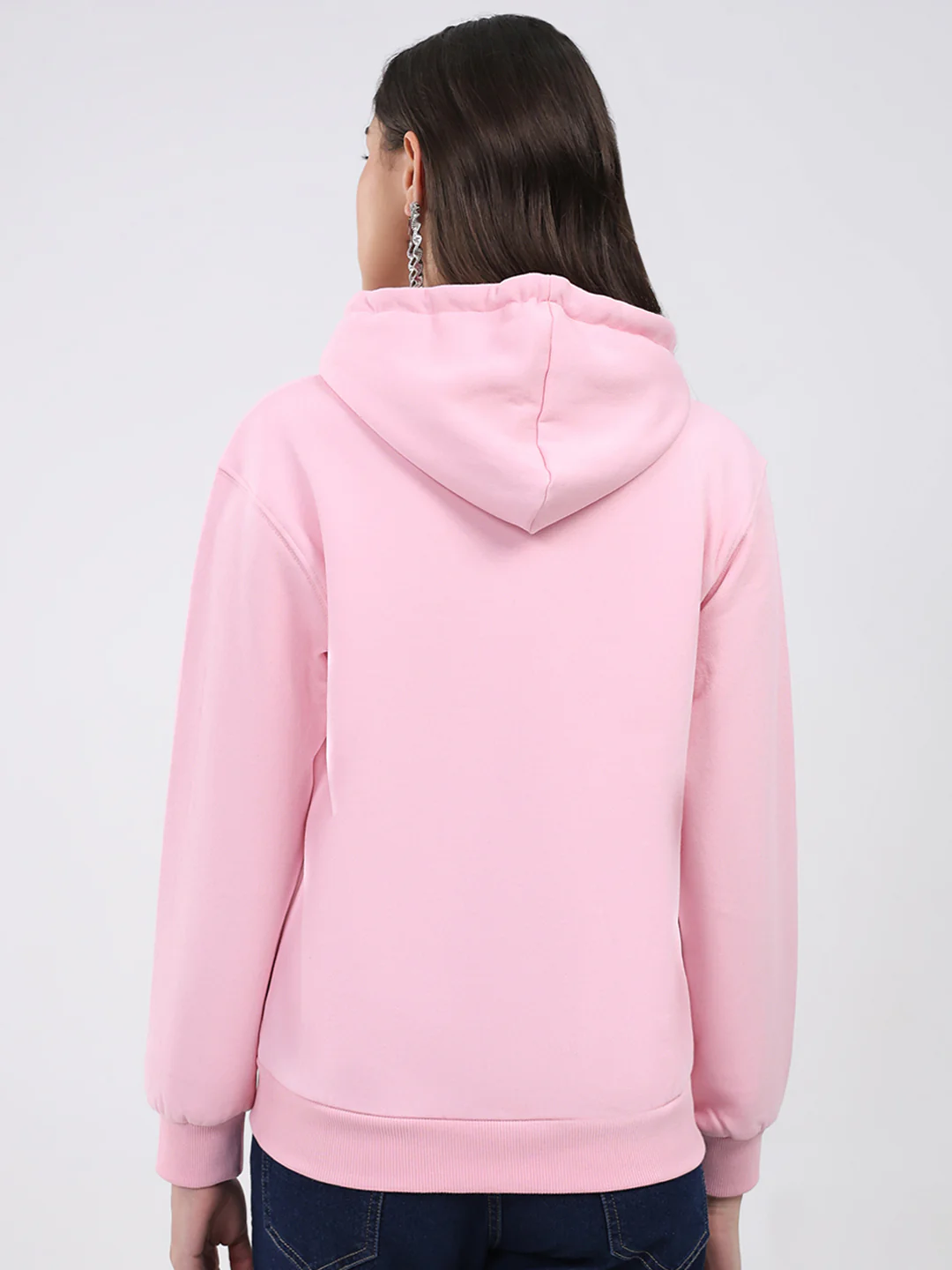 Women Pink Solid Hooded Full Sleeve Sweatshirt - Image 5