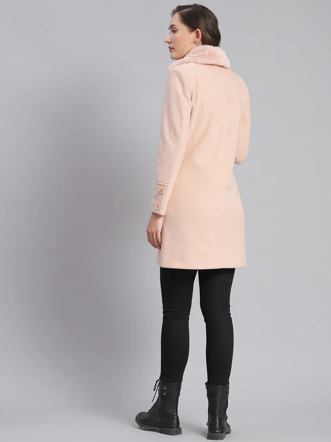 Women Pink Solid Lapel Collar Full Sleeve Coats - Image 5