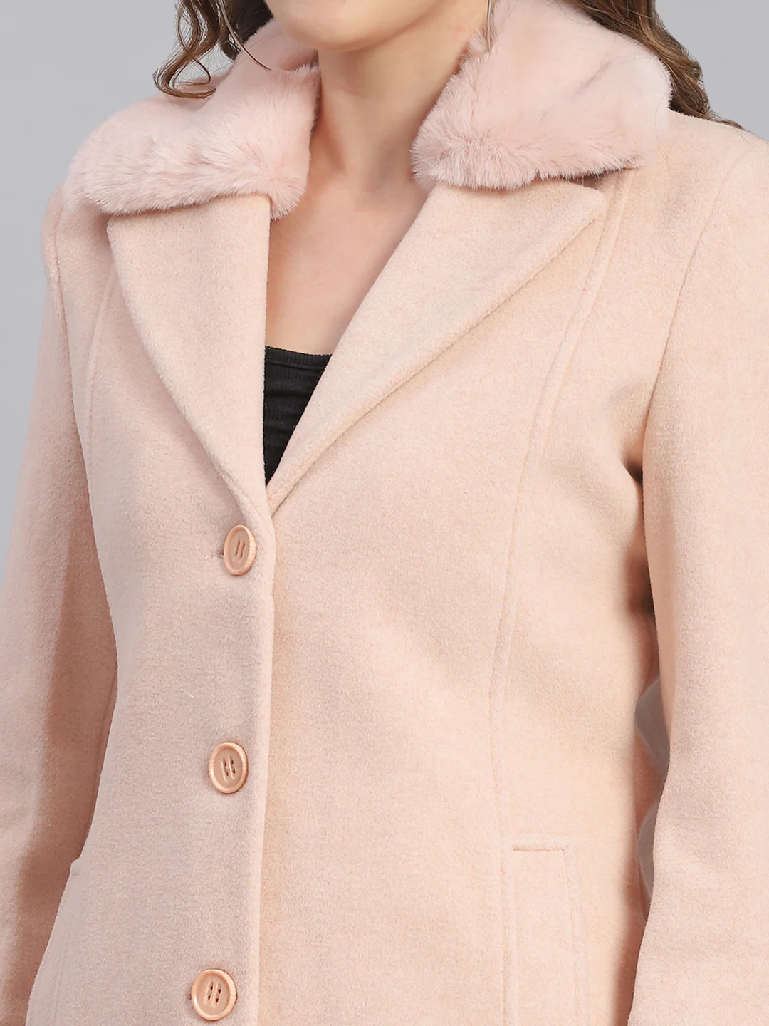 Women Pink Solid Lapel Collar Full Sleeve Coats - Image 6