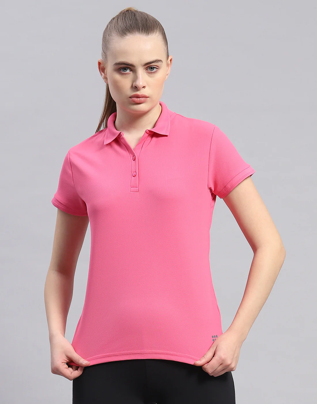 Rock.it Women Pink Solid Polo Collar Half Sleeve T-Shirt - Image 2