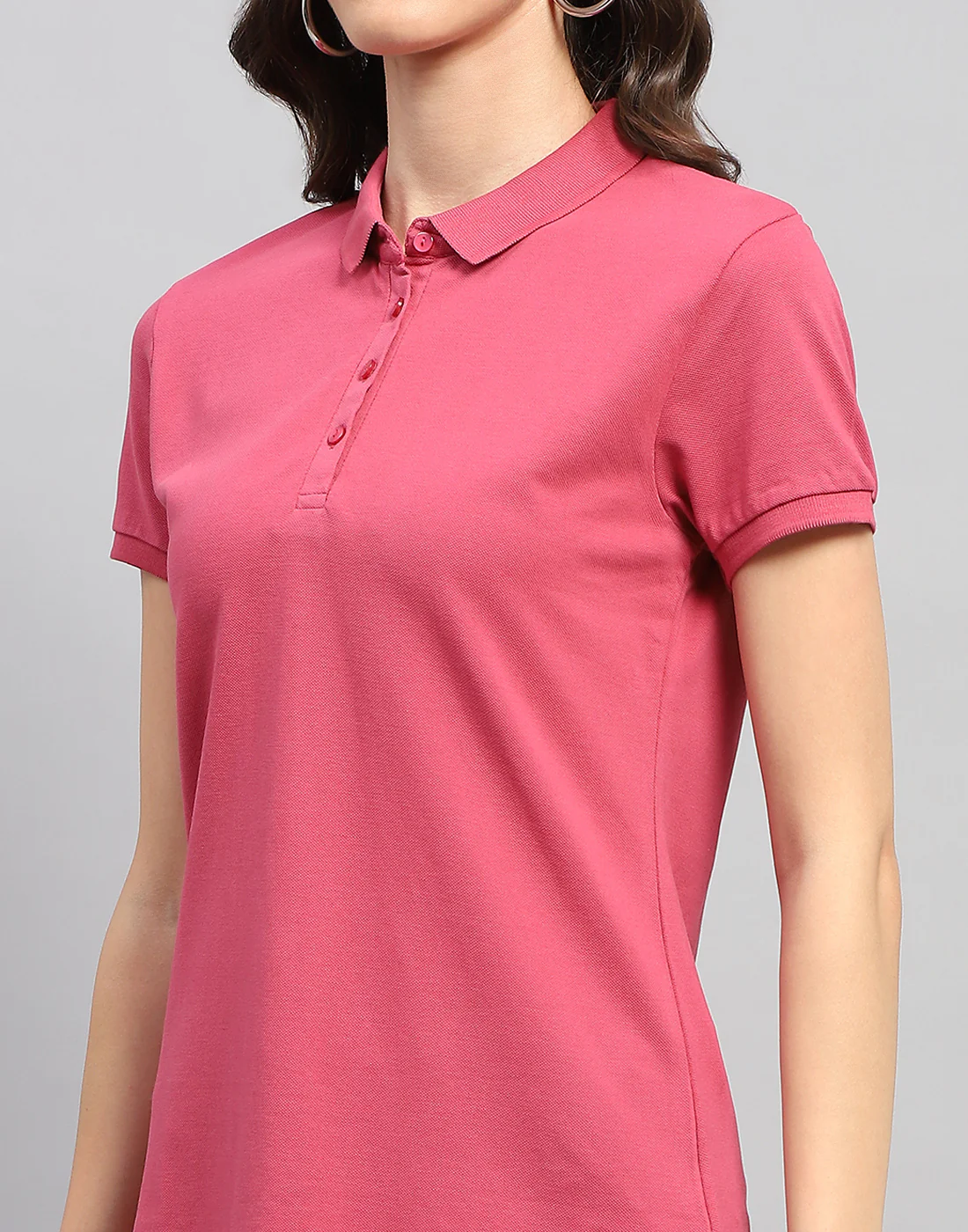 Women Pink Solid Polo Collar Half Sleeve T Shirt - Image 6