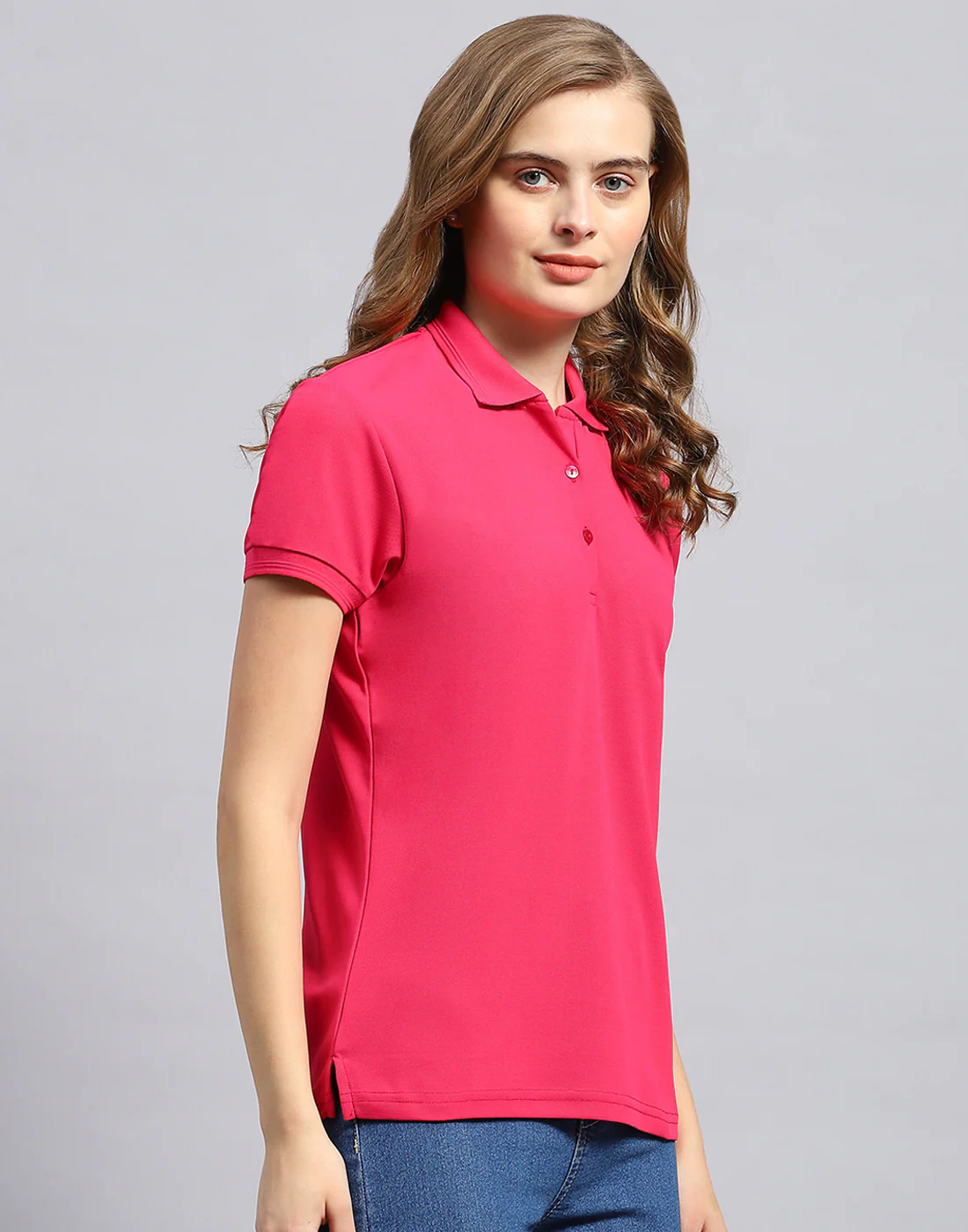 Rock.it Women Pink Solid Polo Collar Half Sleeve T-Shirt - Image 4