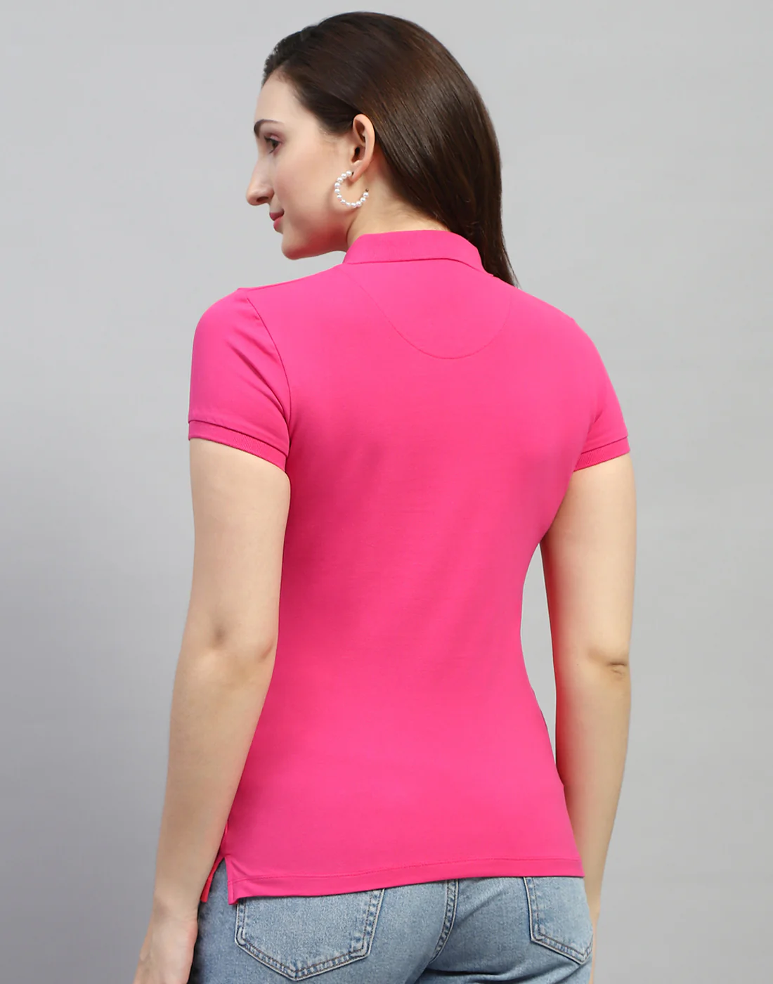 Women Pink Solid Polo Collar Half Sleeve T Shirt - Image 5