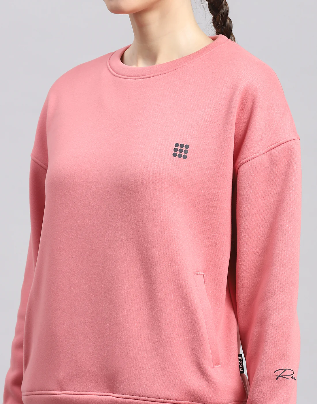 Rock.it Women Pink Solid Round Neck Full Sleeve Sweatshirt - Image 6