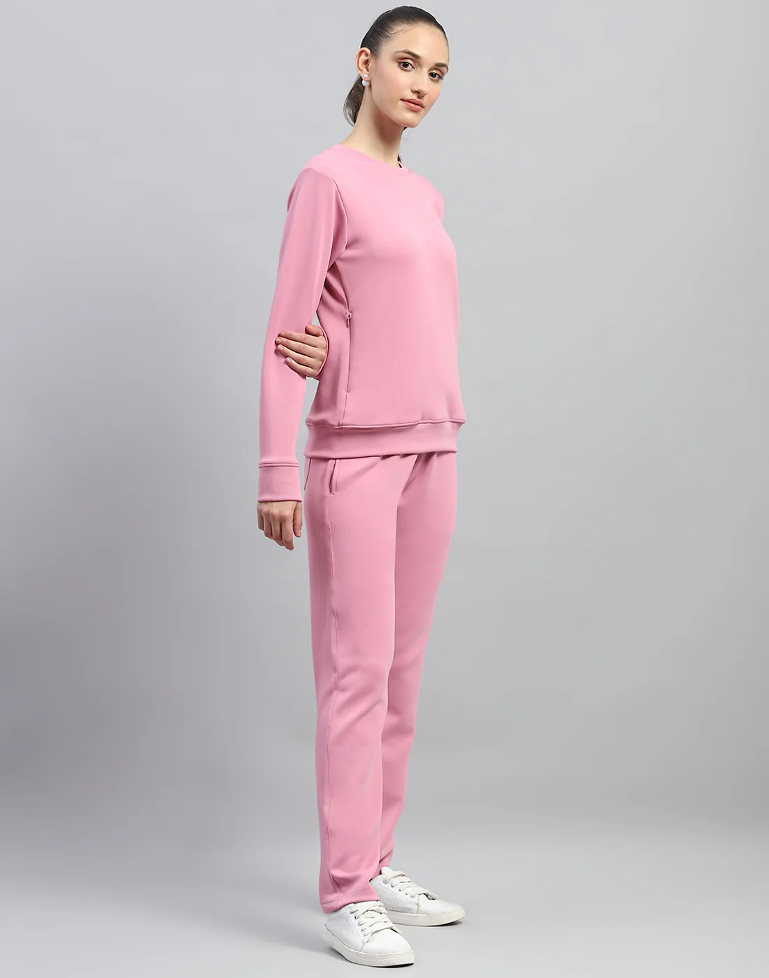 Rock.it Women Pink Solid Round Neck Full Sleeve Cords Set - Image 4