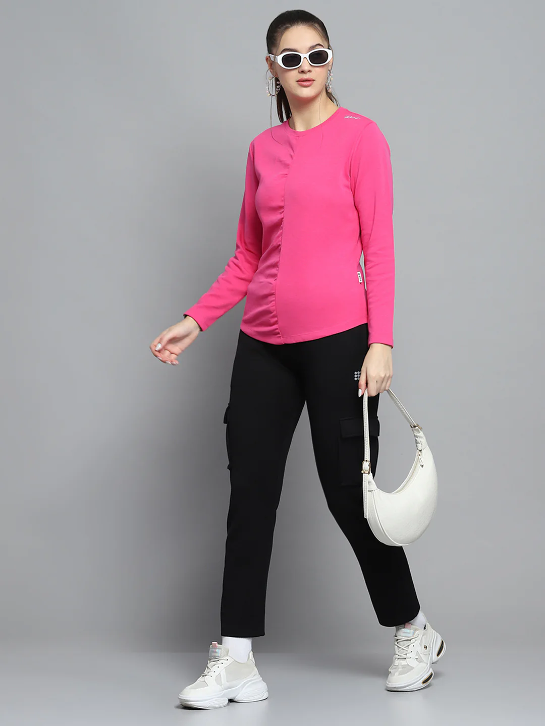 Rock.it Women Pink Solid Round Neck Full Sleeve Winter Tops - Image 2