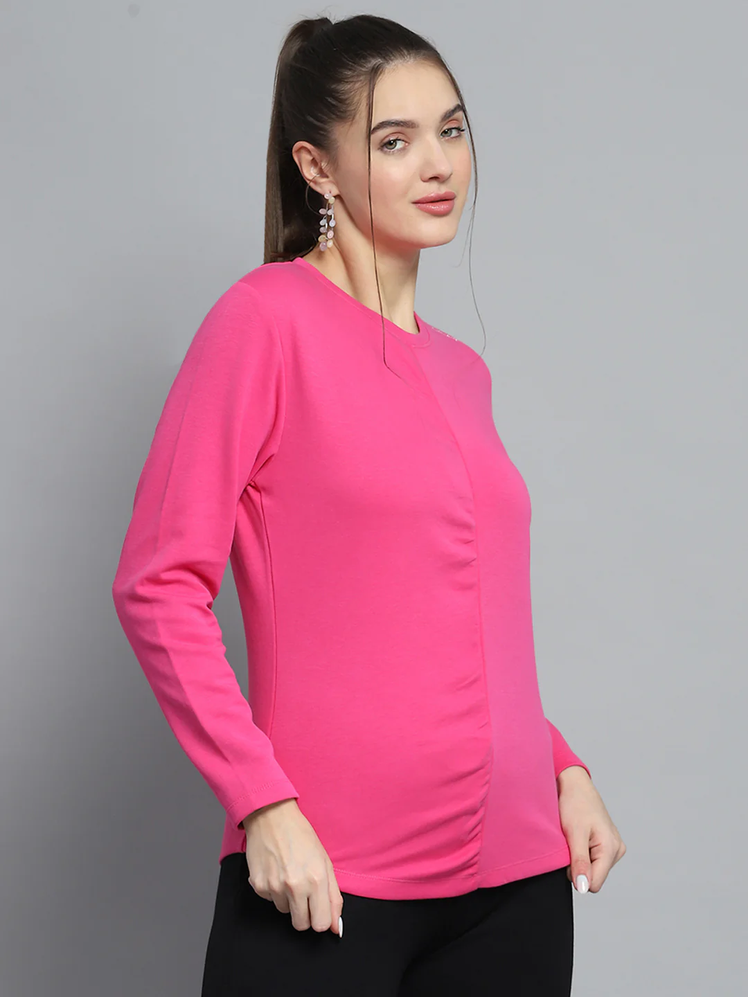 Rock.it Women Pink Solid Round Neck Full Sleeve Winter Tops - Image 4