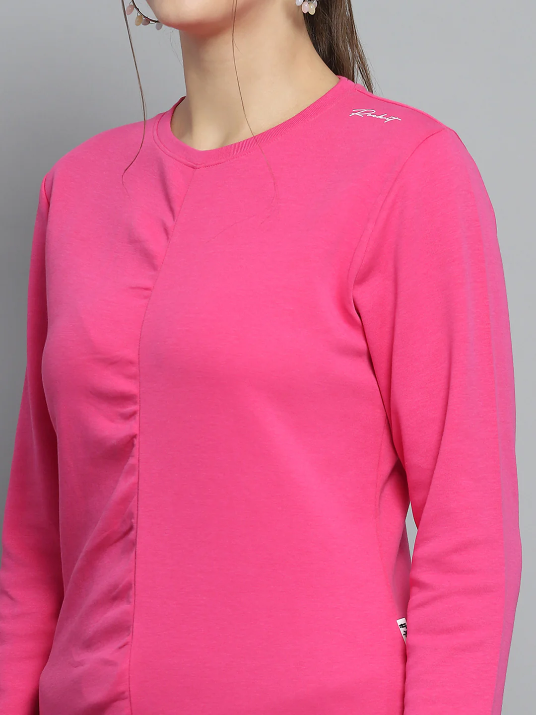Rock.it Women Pink Solid Round Neck Full Sleeve Winter Tops - Image 6