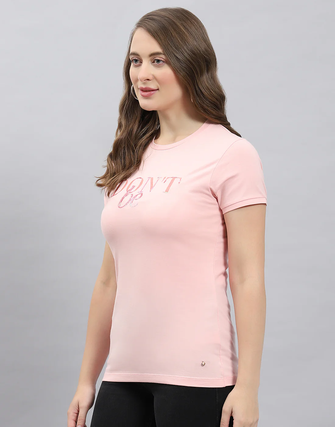 Women Pink Solid Round Neck Half Sleeve Top - Image 3