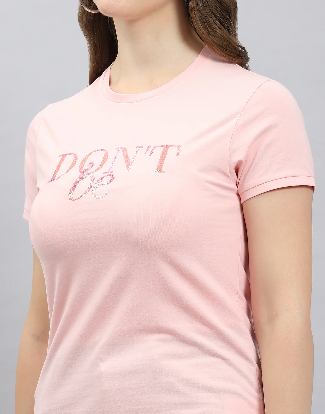 Women Pink Solid Round Neck Half Sleeve Top - Image 7