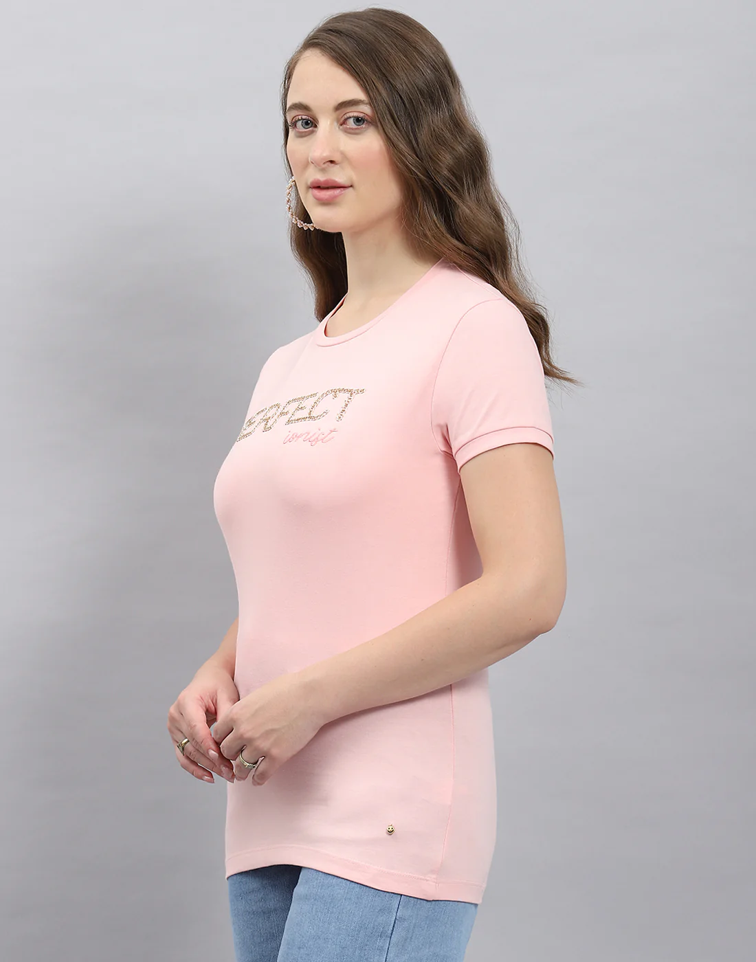 Women Pink Solid Round Neck Half Sleeve Top - Image 3