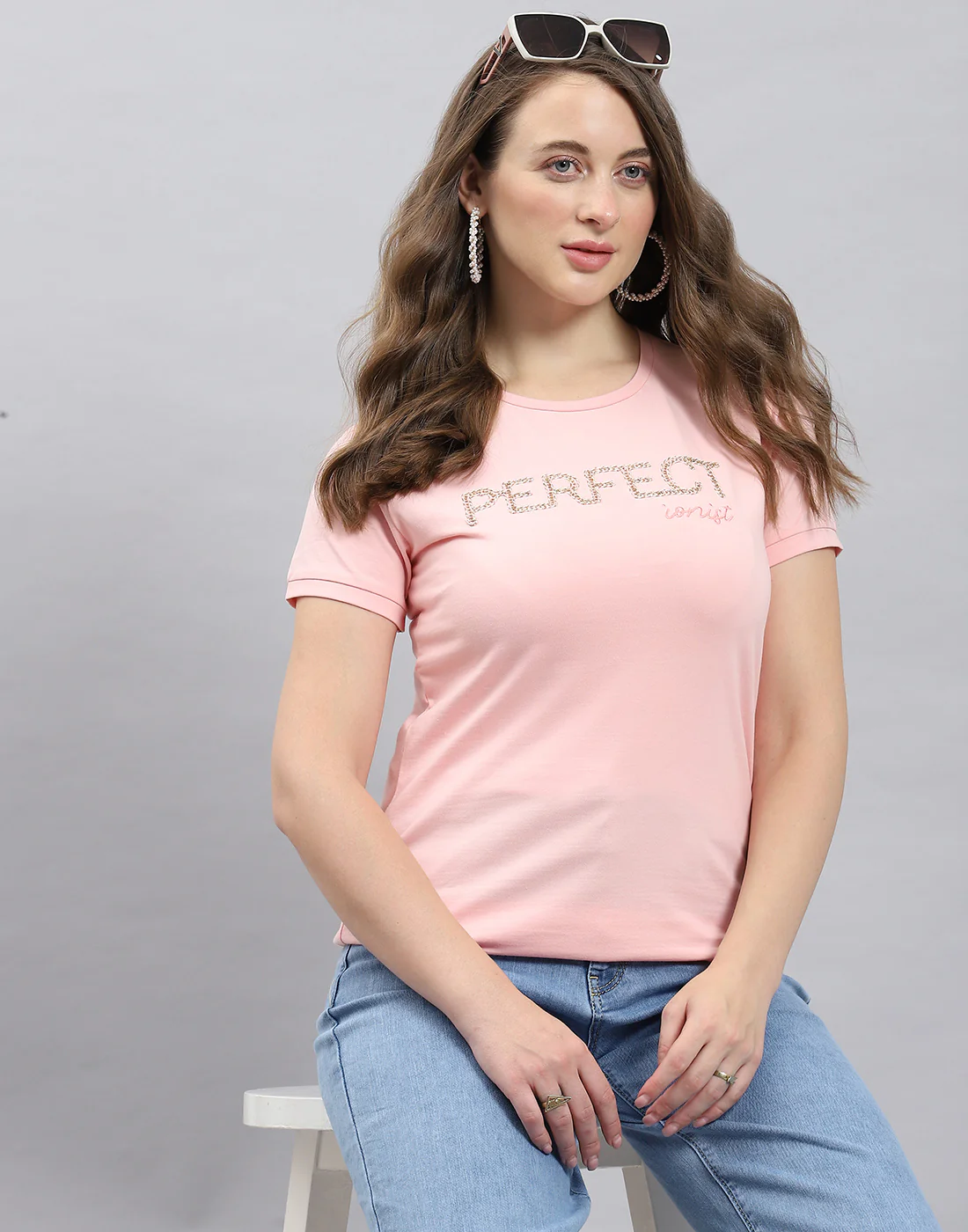 Women Pink Solid Round Neck Half Sleeve Top - Image 6