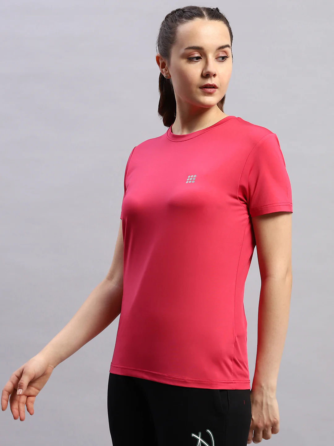 Rock.it Women Pink Solid Round Neck Half Sleeve Top - Image 2