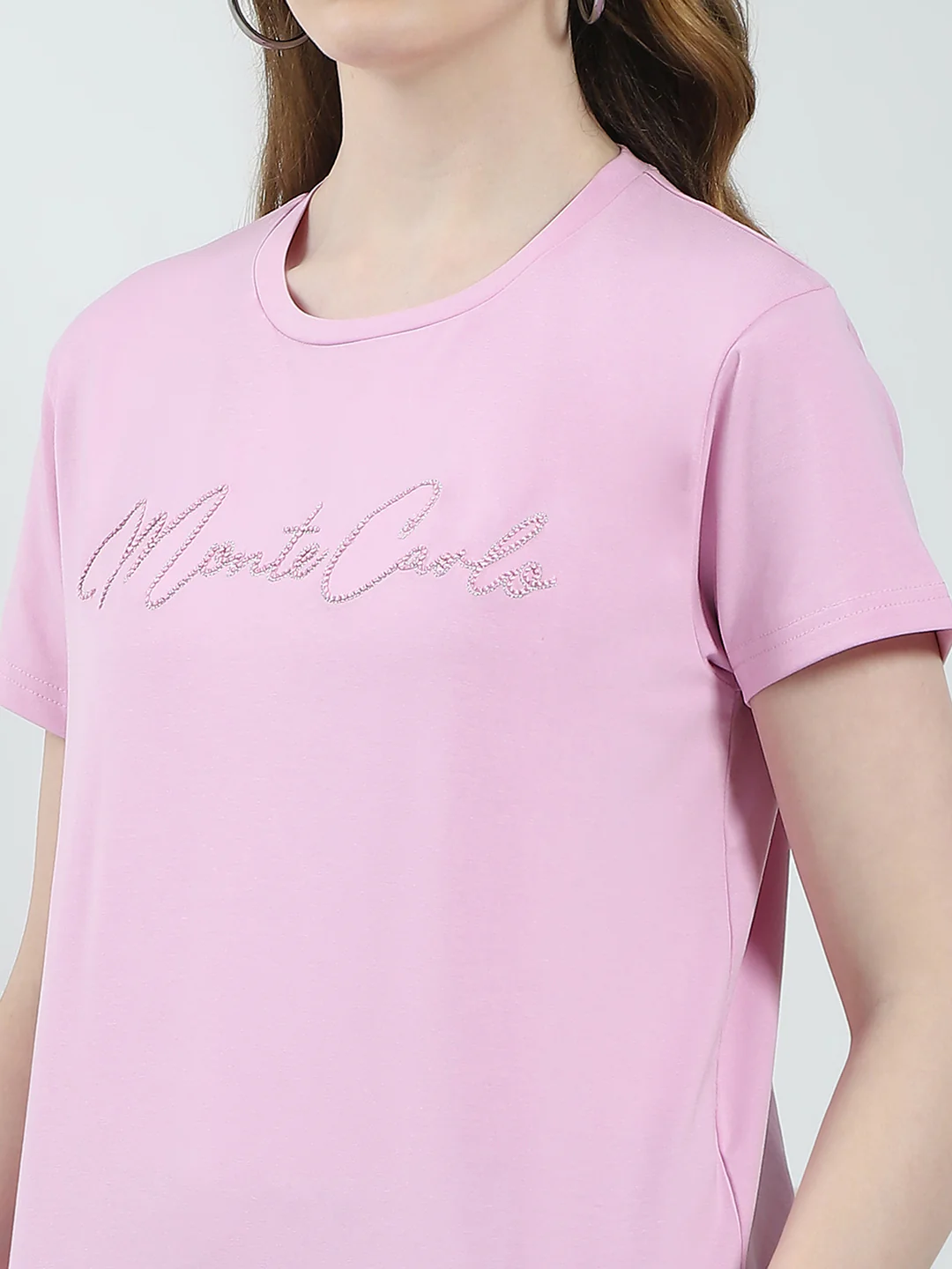 Women Pink Solid Round Neck Half Sleeve Top - Image 6