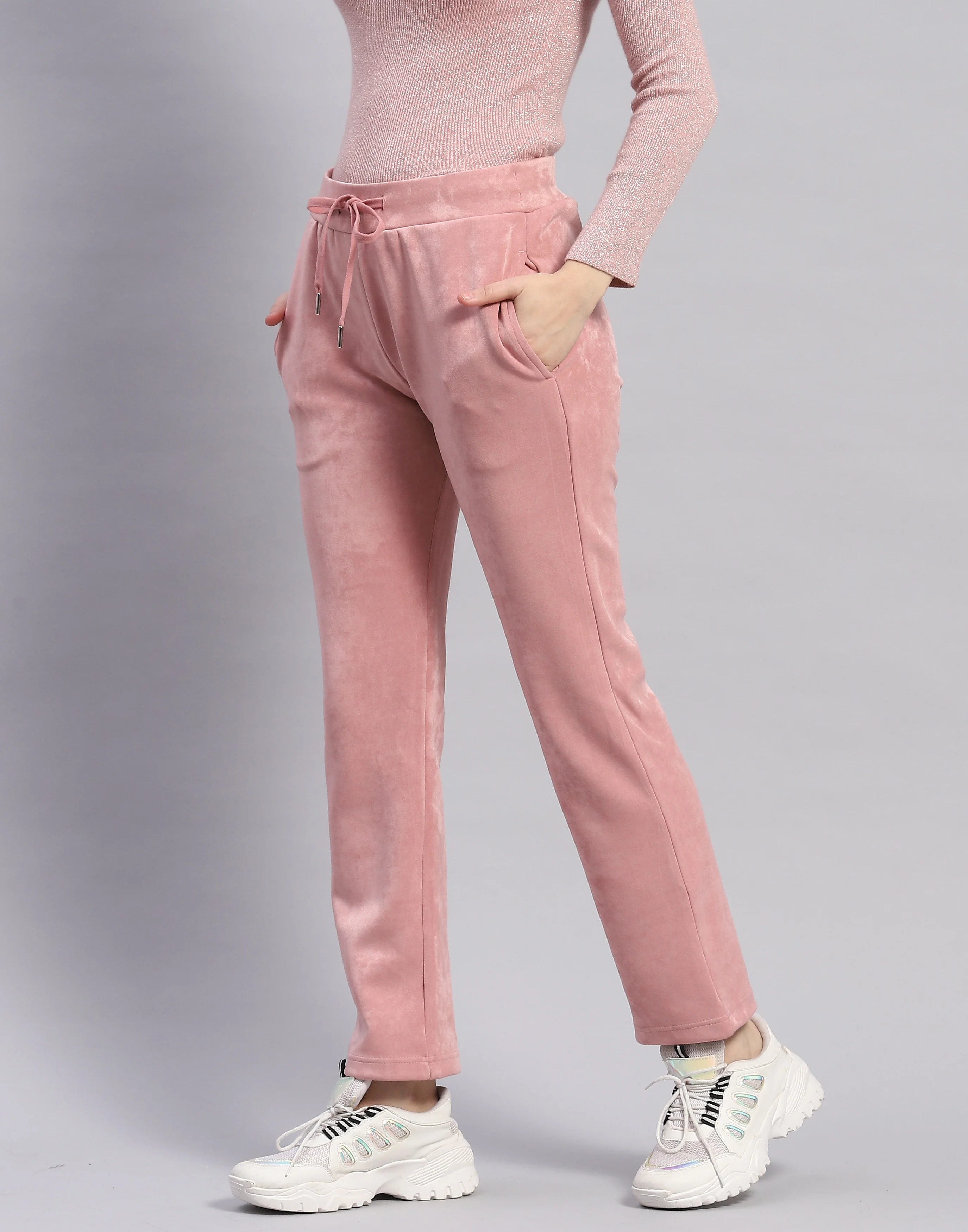 Women Pink Solid Stand Collar Full Sleeve Cords Set - Image 6