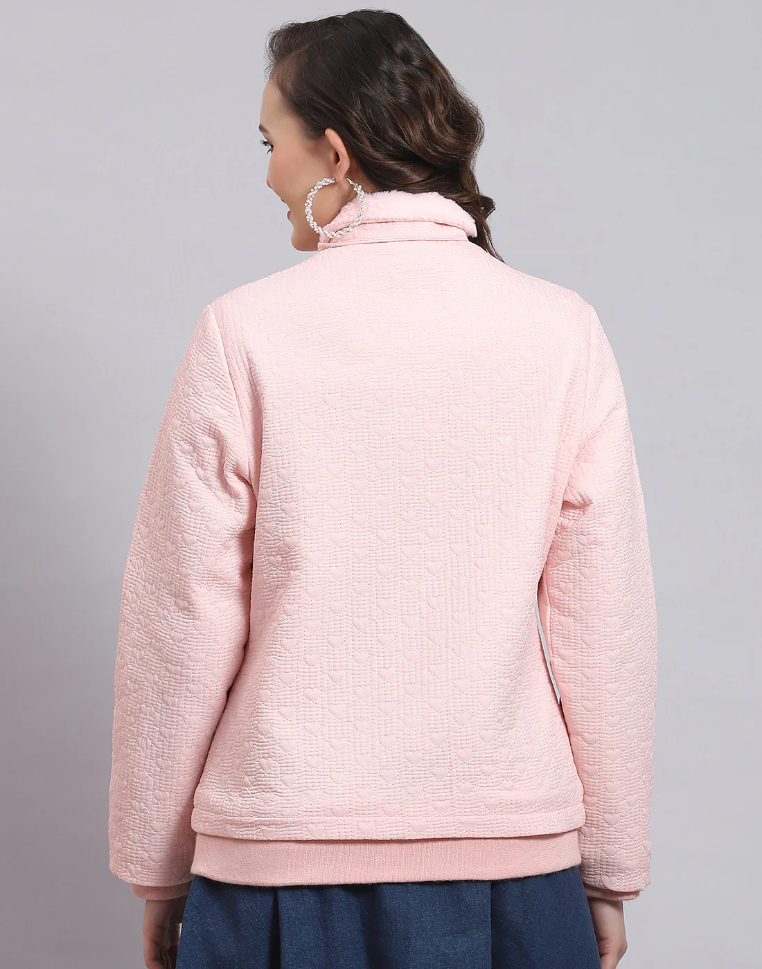 Women Pink Solid Stand Collar Full Sleeve Jacket - Image 6