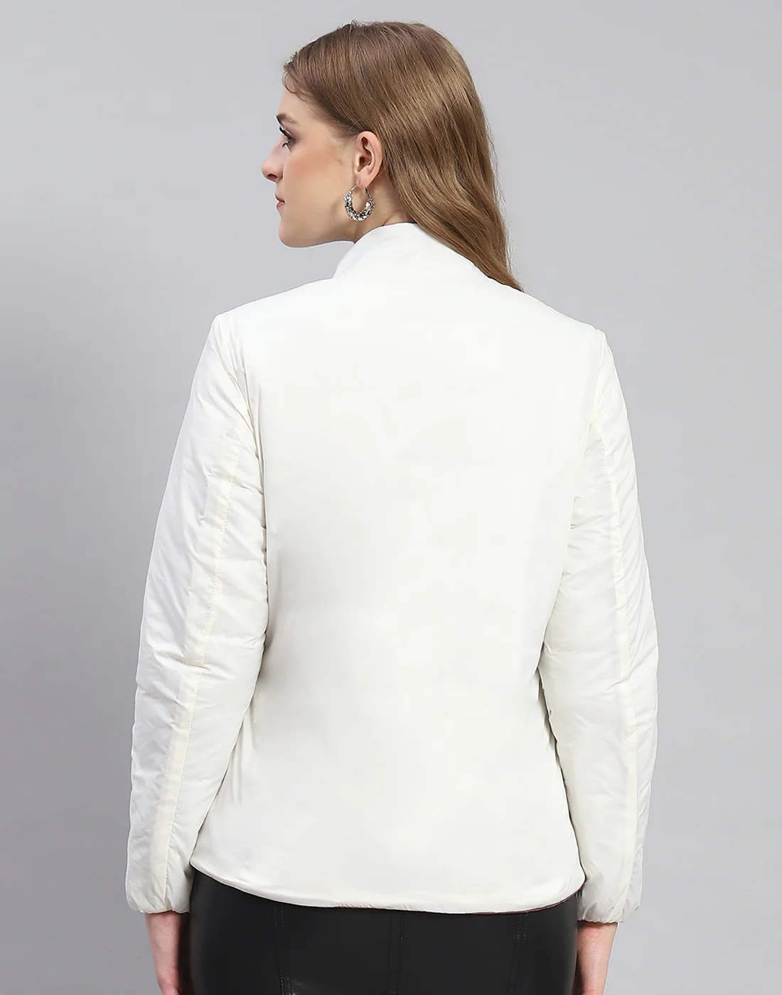 Women Pink Solid Stand Collar Full Sleeve Jacket - Image 8