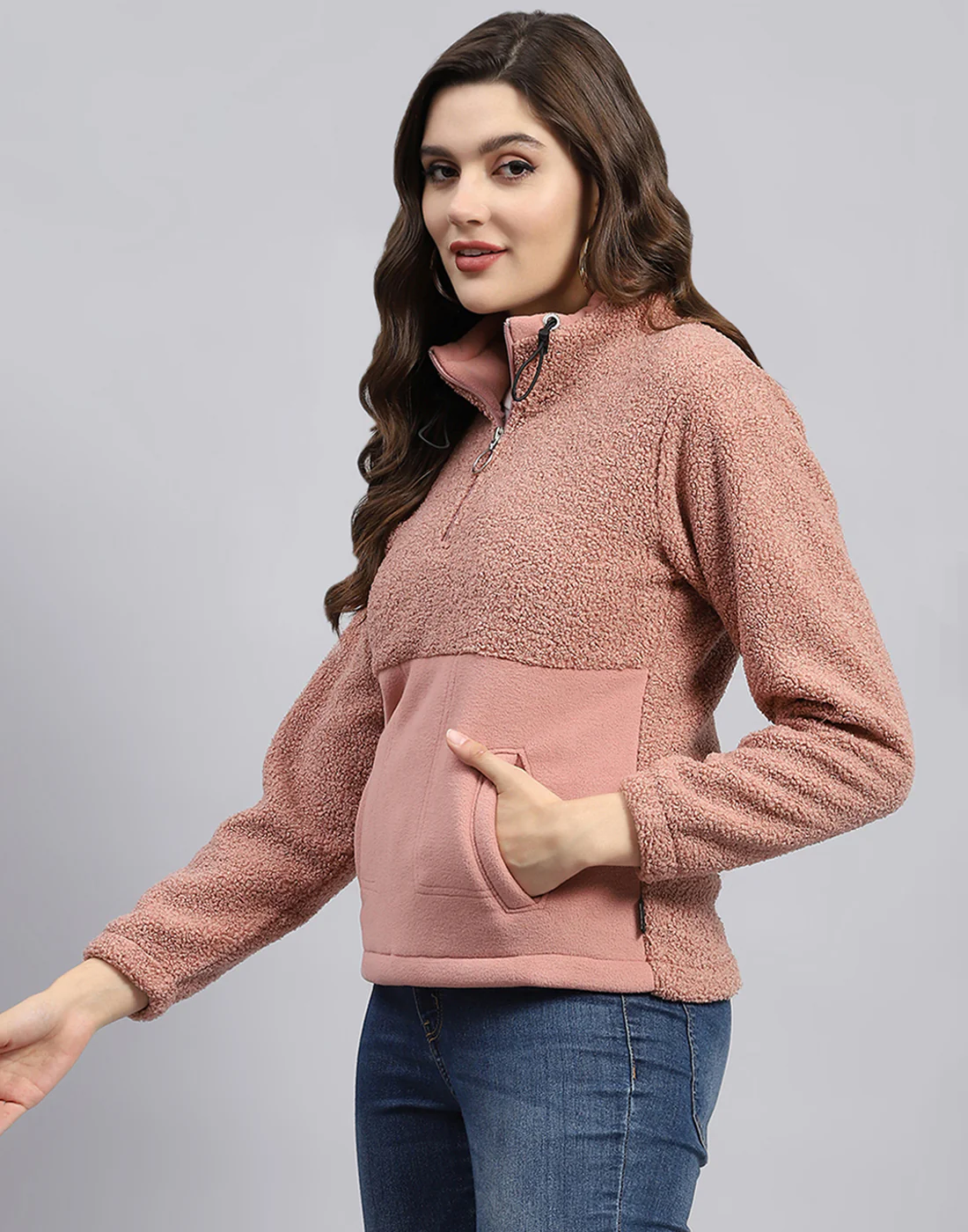 Rock.it Women Pink Solid Turtle Neck Full Sleeve Sweatshirt - Image 3