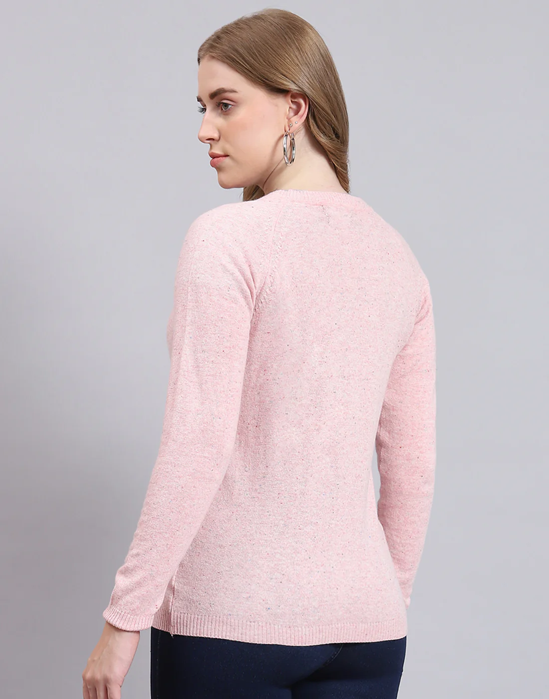 Women Pink Solid V Neck Full Sleeve Cardigan - Image 6