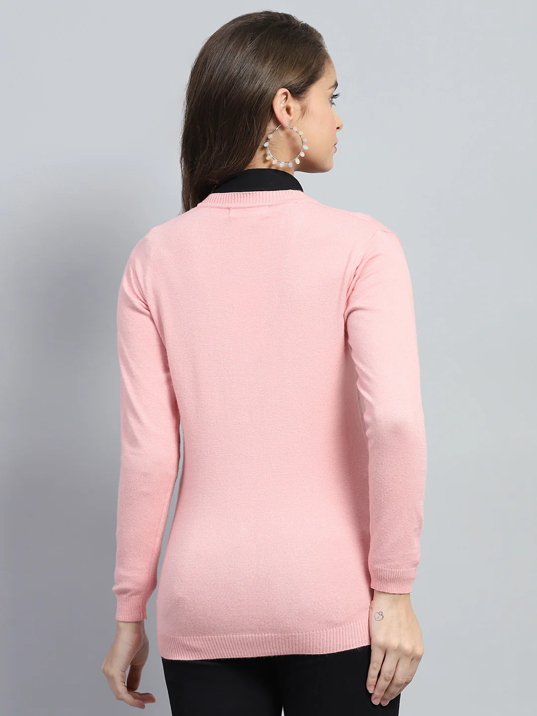 Women Pink Solid V Neck Full Sleeve Cardigan - Image 5