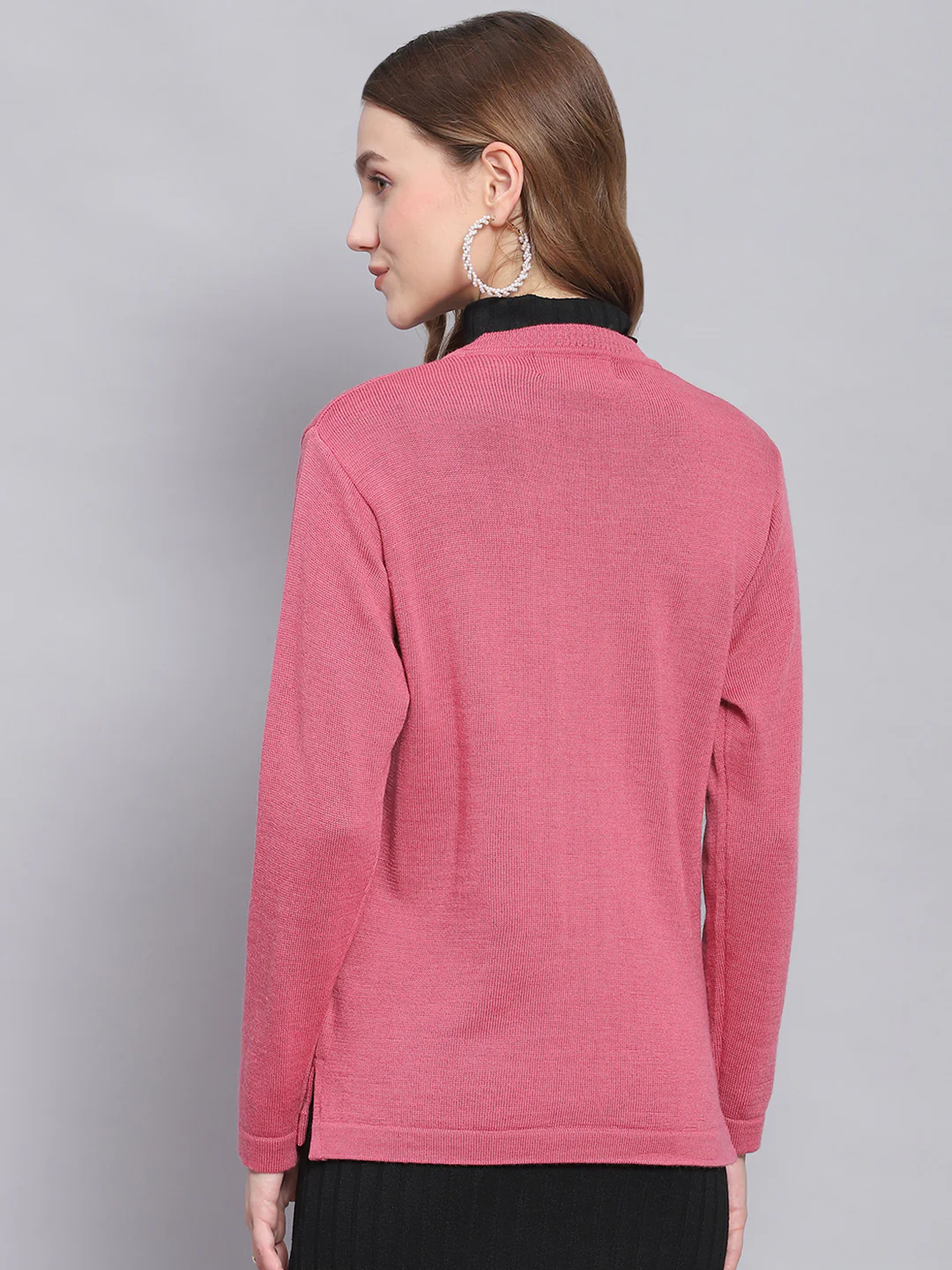 Women Pink Solid V Neck Full Sleeve Cardigans - Image 5