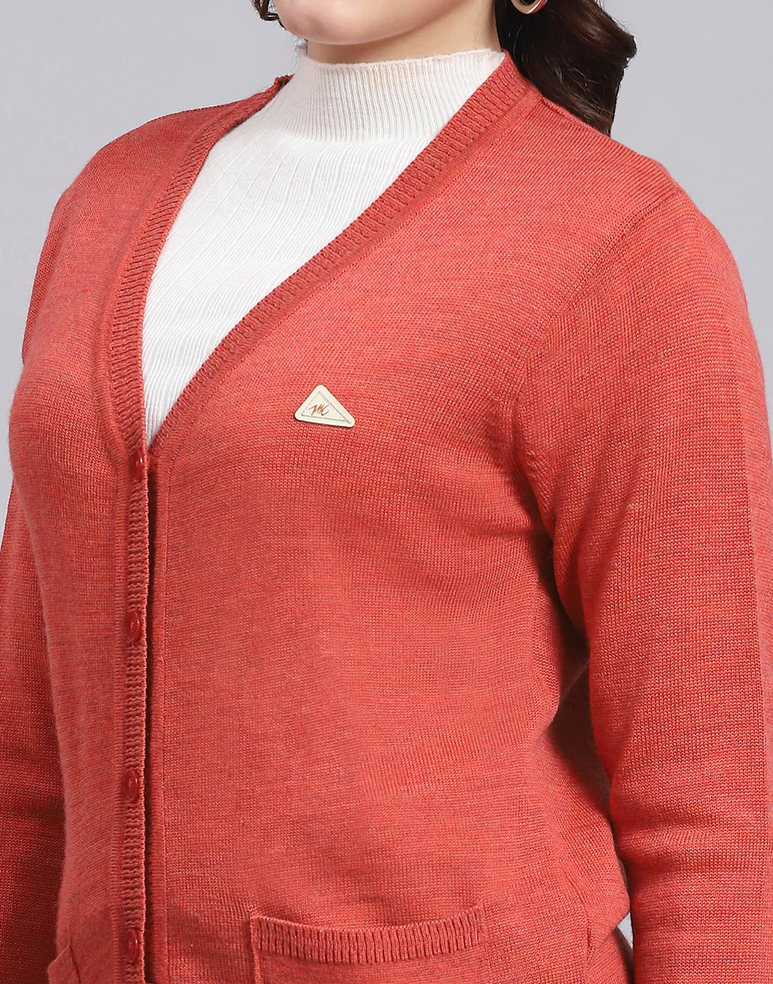 Women Pink Solid V Neck Full Sleeve Sweater - Image 6