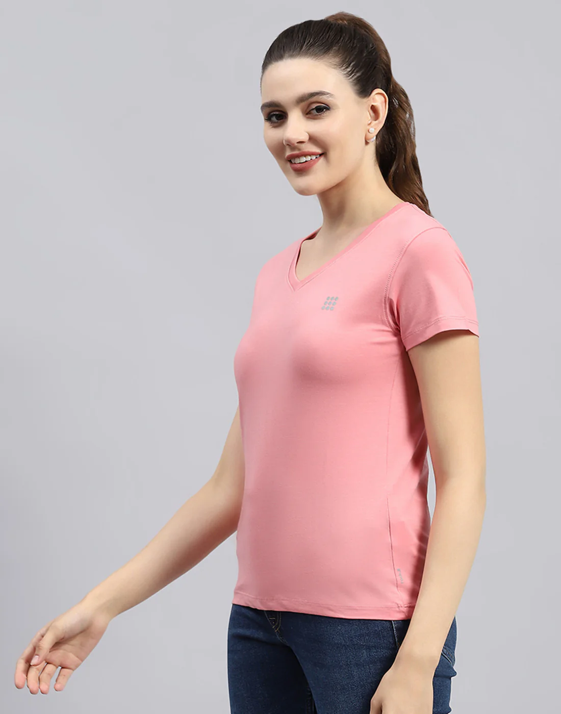 Rock.it Women Pink Solid V Neck Half Sleeve Top - Image 3