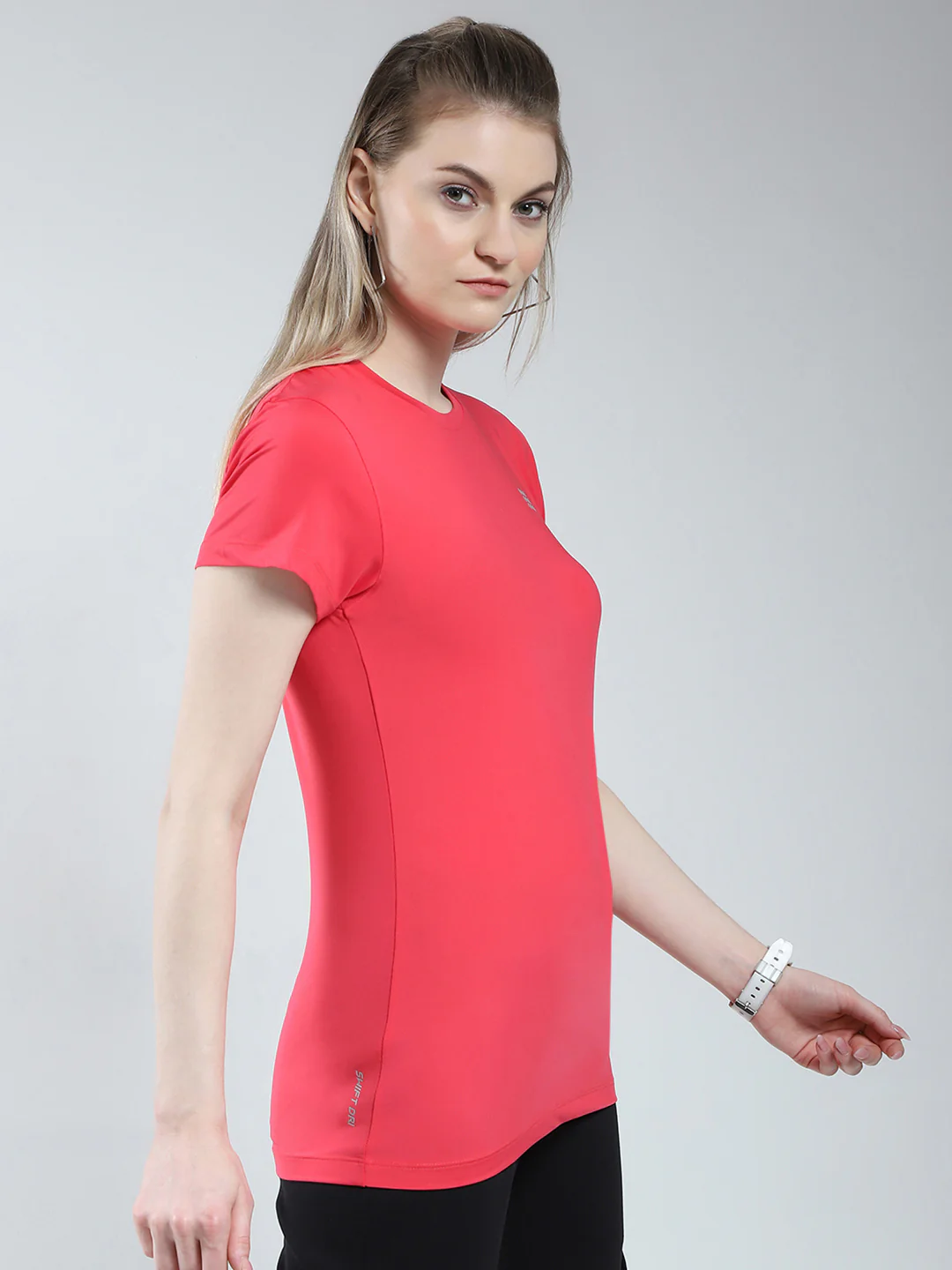 Rock.it Women Pink Solid Round Neck Half Sleeve Top - Image 4
