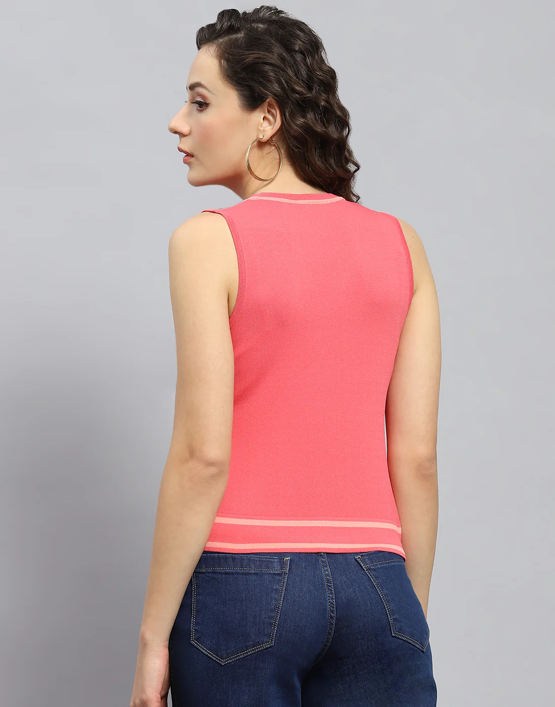 Women Pink Solid V Neck Sleeveless Top - Image 5