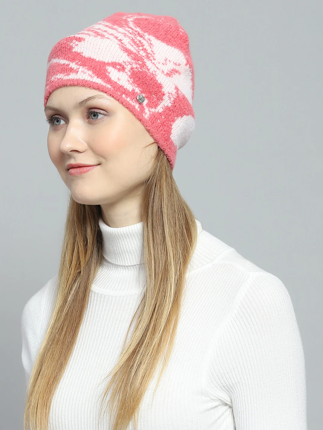 Women Pink & White Self Design Cap - Image 3