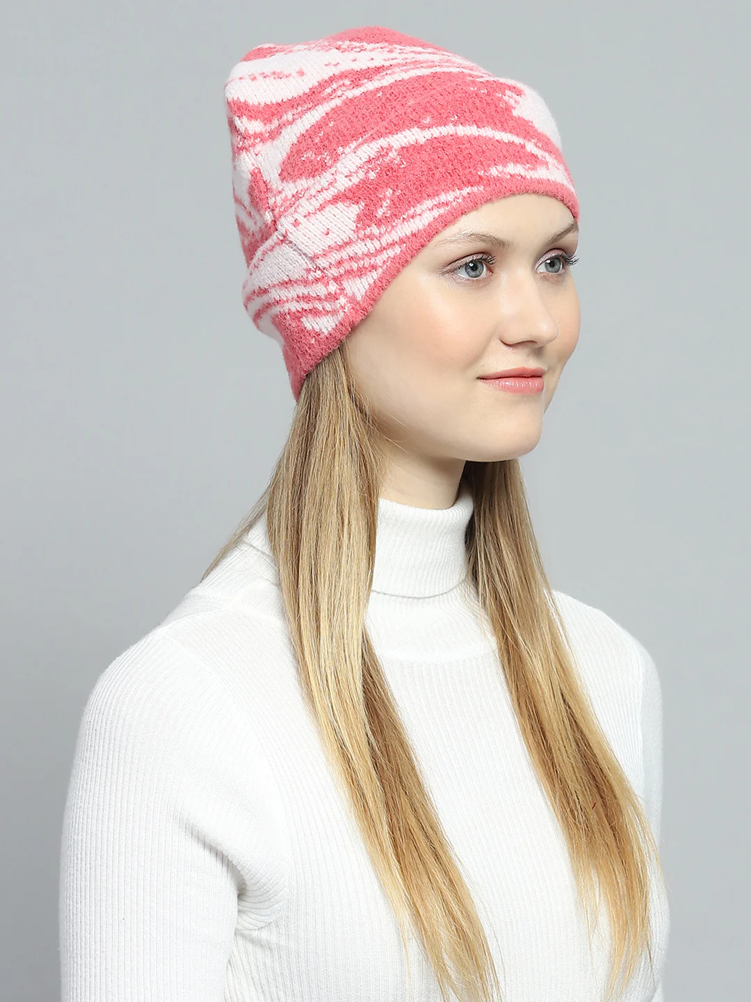 Women Pink & White Self Design Cap - Image 4