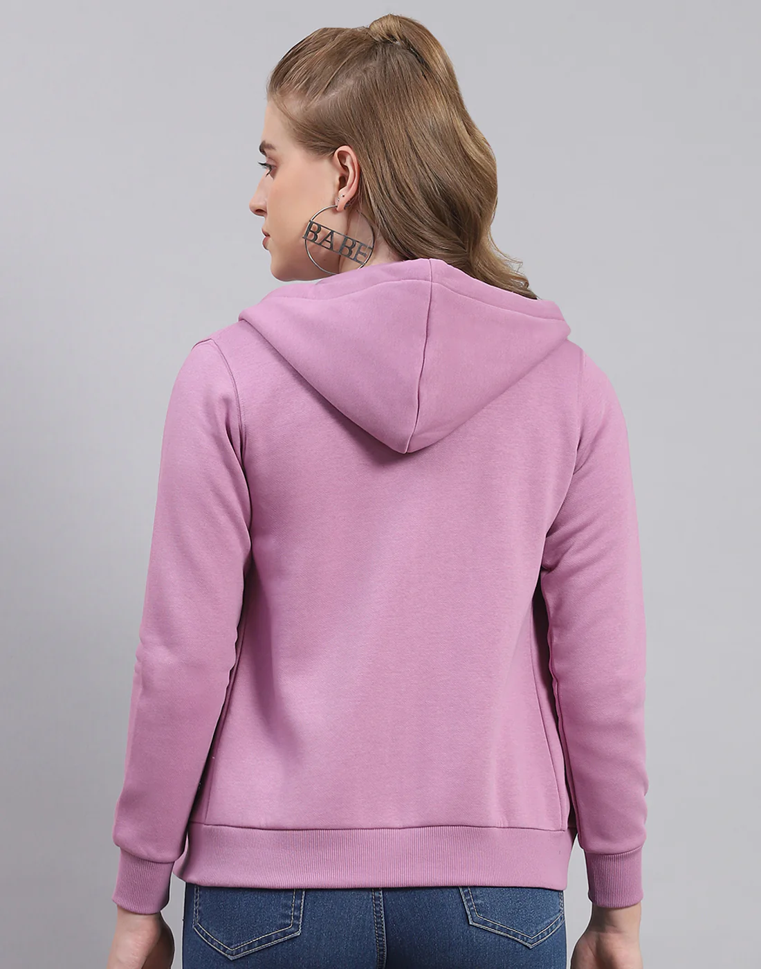 Women Purple Embroidered Hooded Full Sleeve Sweatshirt - Image 5