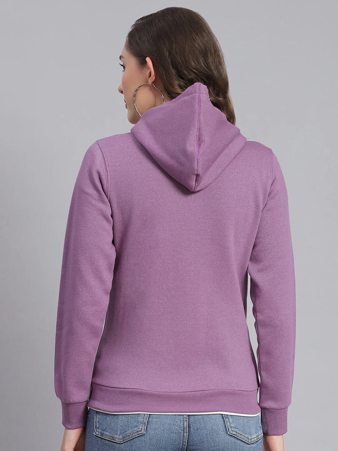 Women Purple Embroidered Hooded Full Sleeve Sweatshirts - Image 5