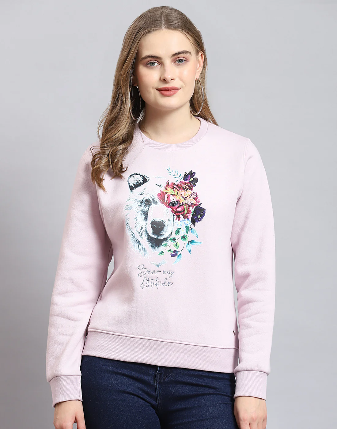 Women Purple Embroidered Round Neck Full Sleeve Sweatshirt