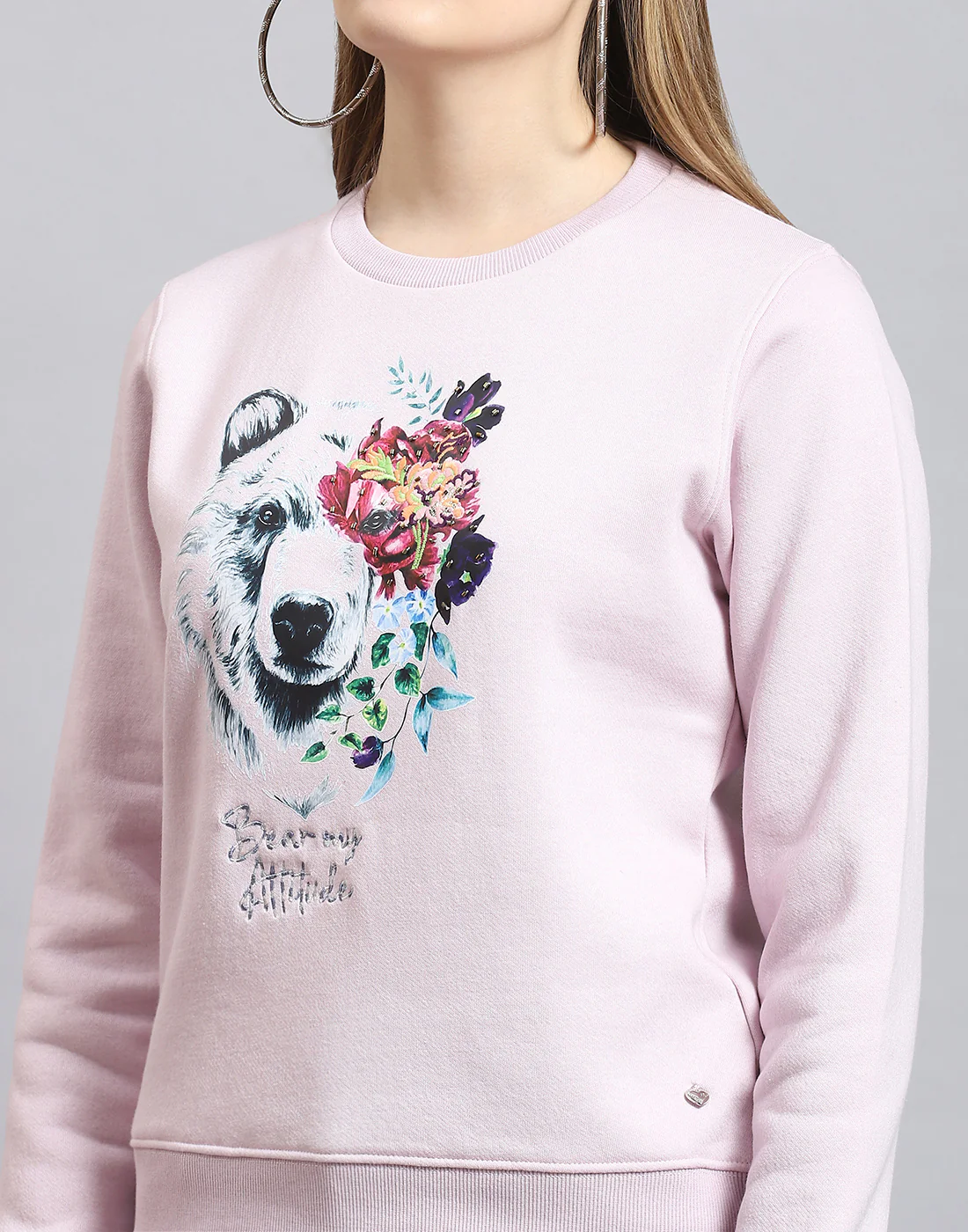 Women Purple Embroidered Round Neck Full Sleeve Sweatshirt - Image 6