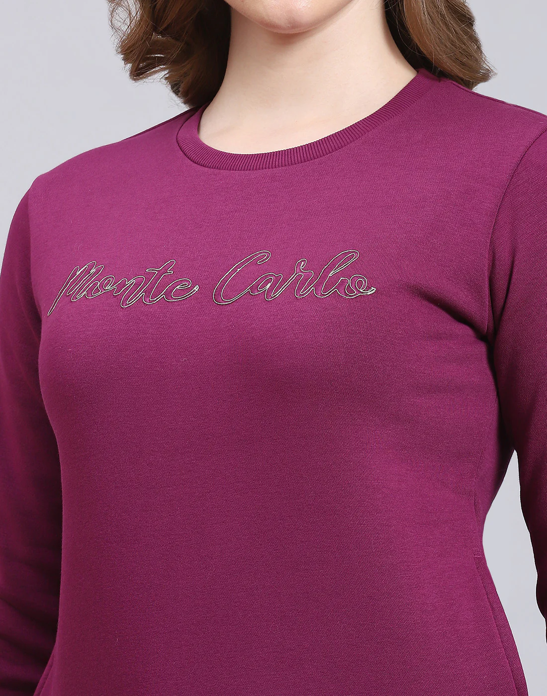 Women Purple Embroidered Round Neck Full Sleeve Sweatshirt - Image 6