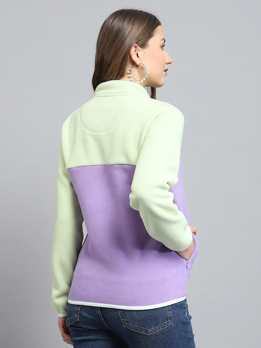 Rock.it Women Purple & Green Self Design Mock Neck Full Sleeve Sweatshirt - Image 5