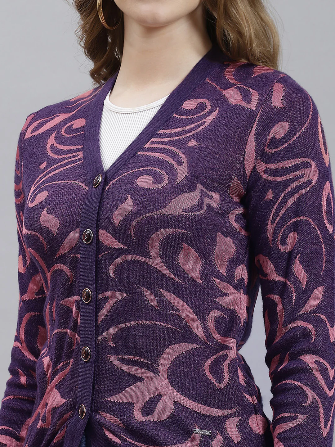Women Purple Jaquard Cardigan - Image 6