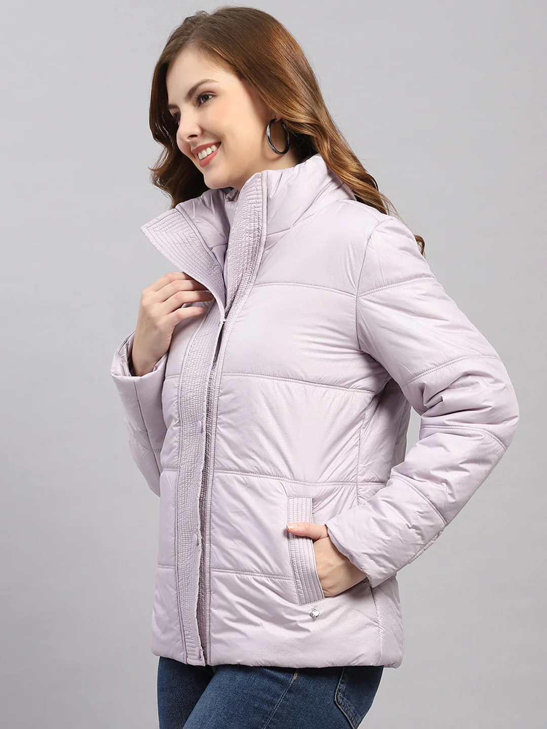 Women Purple Printed Collar Full Sleeve Jacket - Image 3
