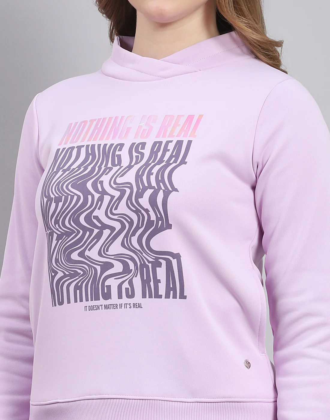 Women Purple Printed H Neck Full Sleeve Sweatshirt - Image 7