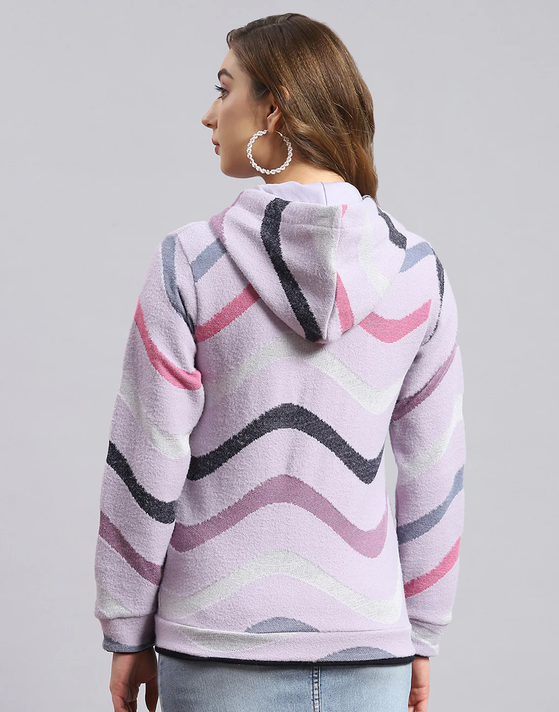 Women Purple Printed Hooded Full Sleeve Sweatshirt - Image 5