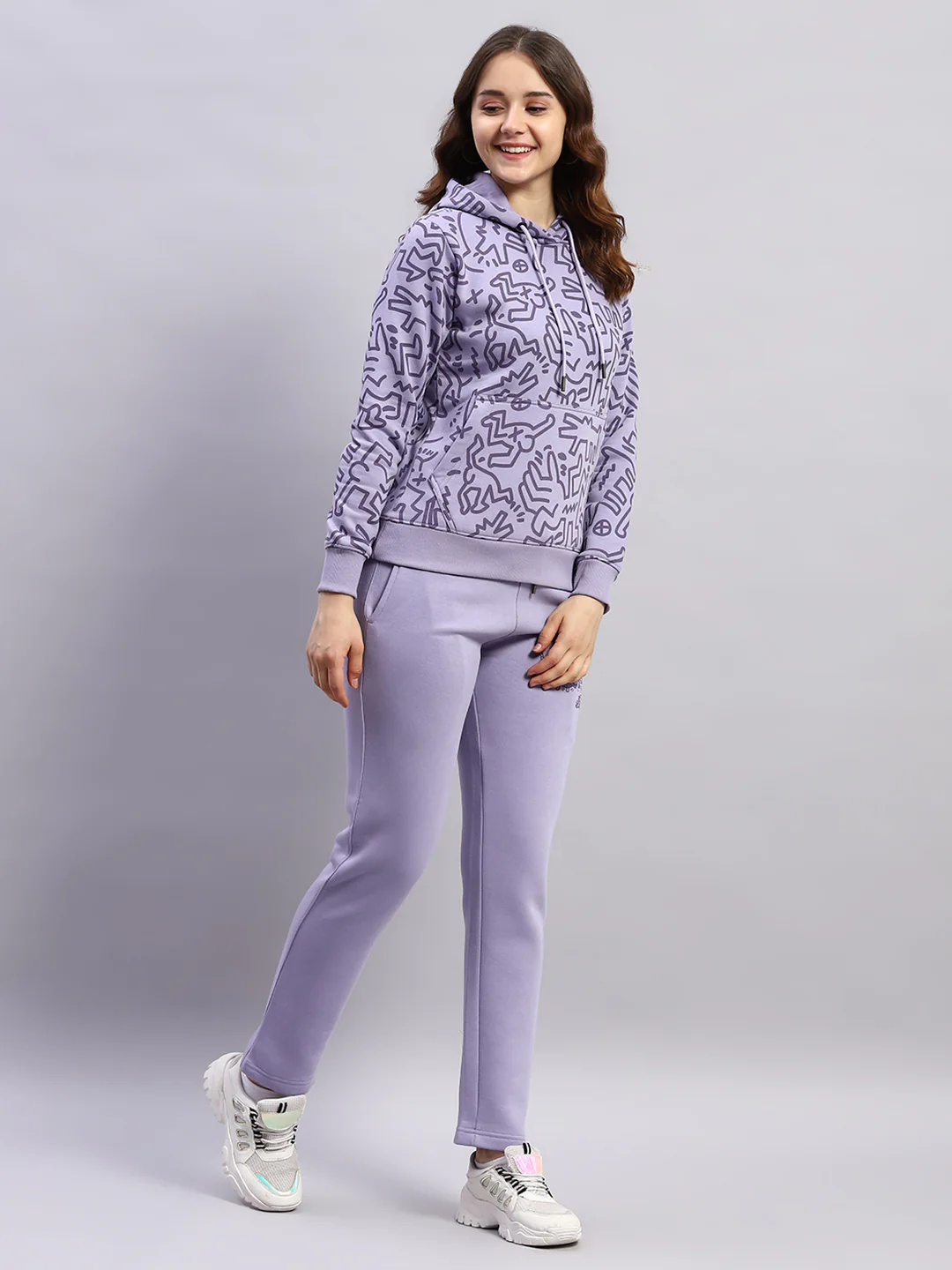 Rock.it Women Purple Printed Hooded Full Sleeve Tracksuit - Image 4