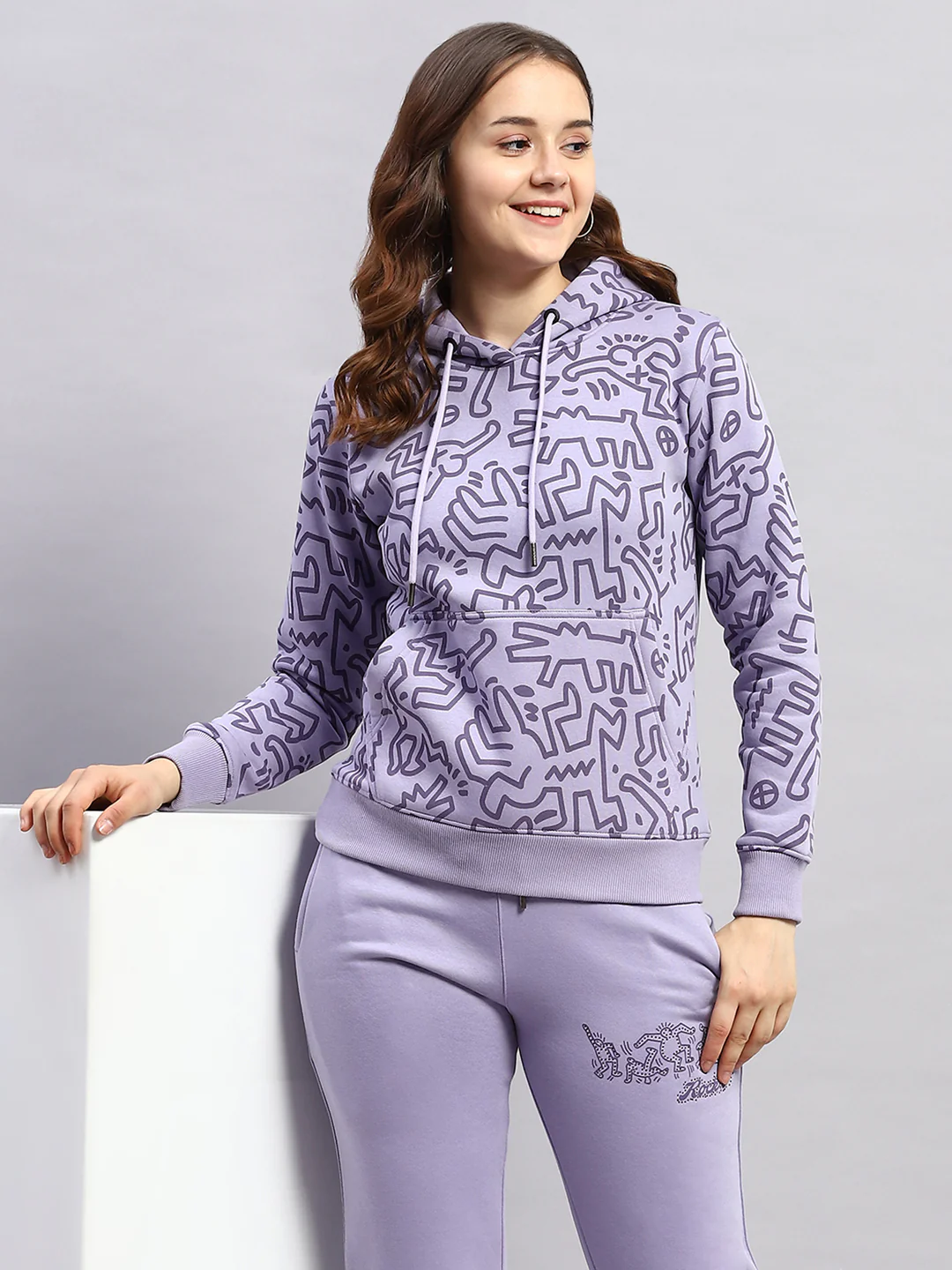 Rock.it Women Purple Printed Hooded Full Sleeve Tracksuit - Image 6